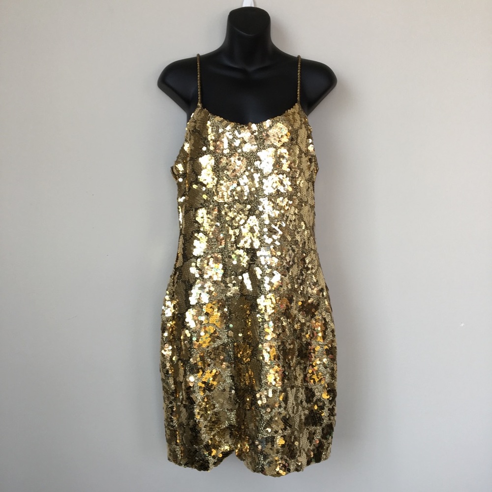 Vintage Gold Sequin Mini Sleeveless Dress